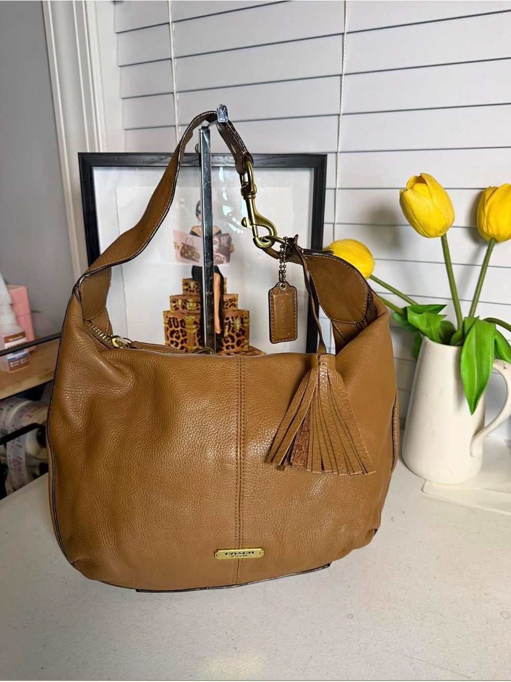 Coach Brown Leather Shoulder Hobo with Tassel